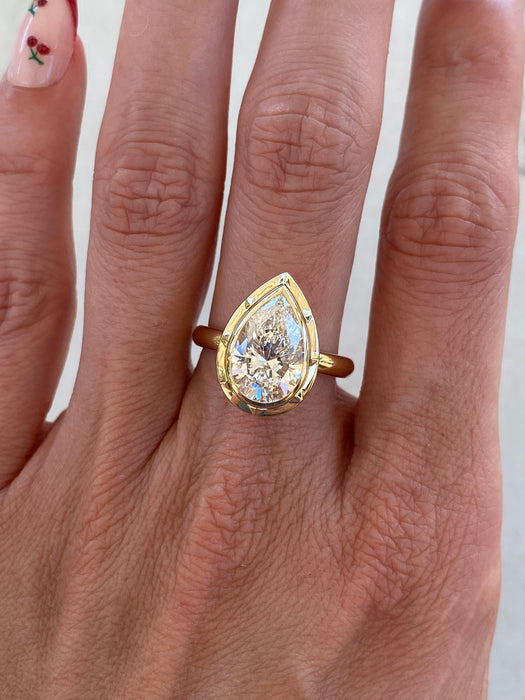 14K Double Bezel Set 3.02 Carat Lab Pear Diamond Ring