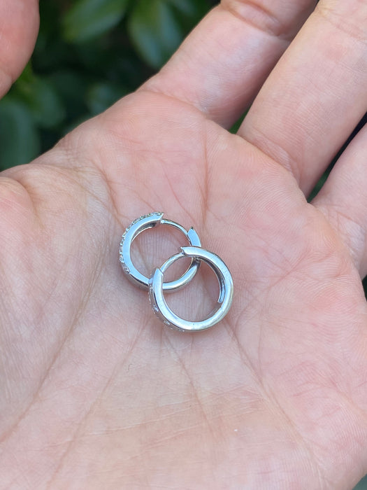 14K White Gold Flush Set Diamond Huggie Earrings
