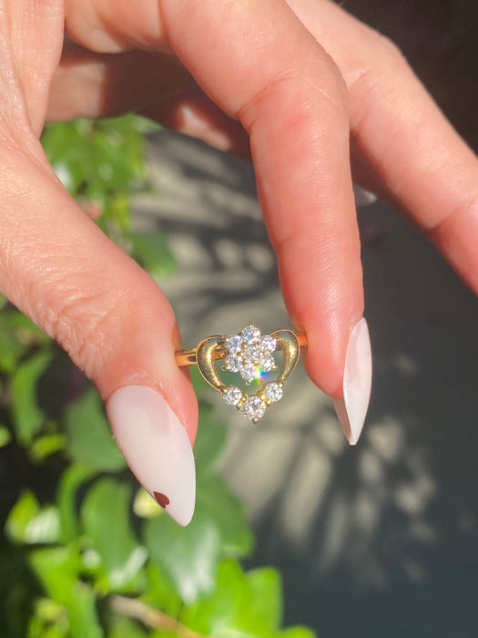 Vintage 18k Gold Diamond Flower Heart Spinner Ring By Waltham
