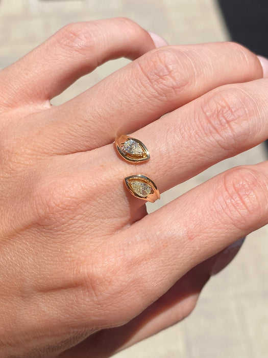 18K Gold Open Natural Pear Diamond Ring