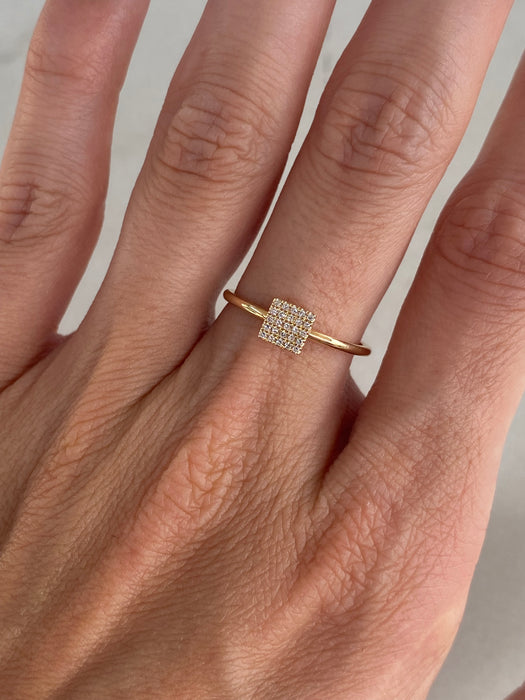 14K Gold Square Pavé Diamond Ring Size 6.5