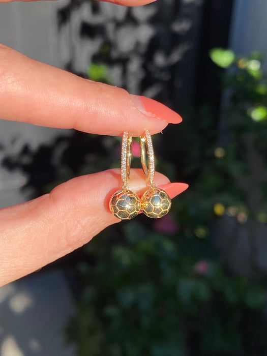 14k diamond ball huggie earrings