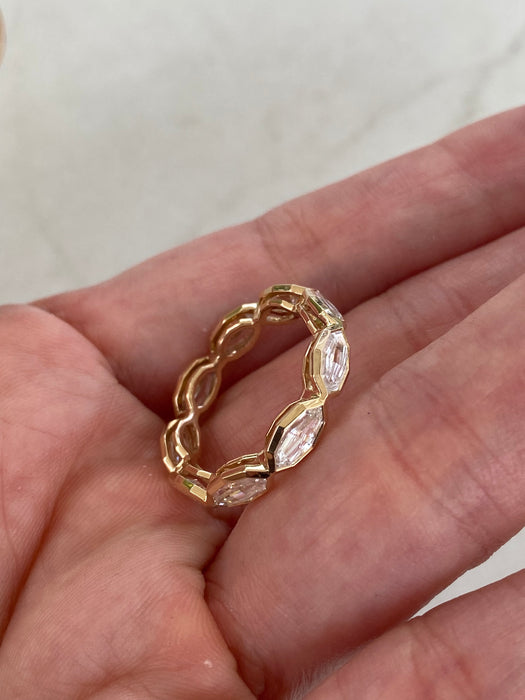 14K Gold 2.40 Carat Step-Cut Marquise Lab Diamond Eternity Ring