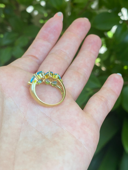 18k blue topaz diamond flower ring size 6