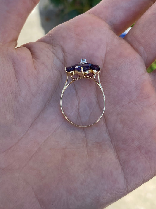 14k amethyst heart flower diamond ring size 7.5