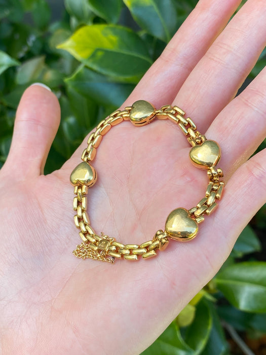 Vintage 18K Gold Panther Link Diamond Heart Bracelet