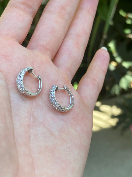 Platinum 950 1 carat triple row diamond hoop earrings