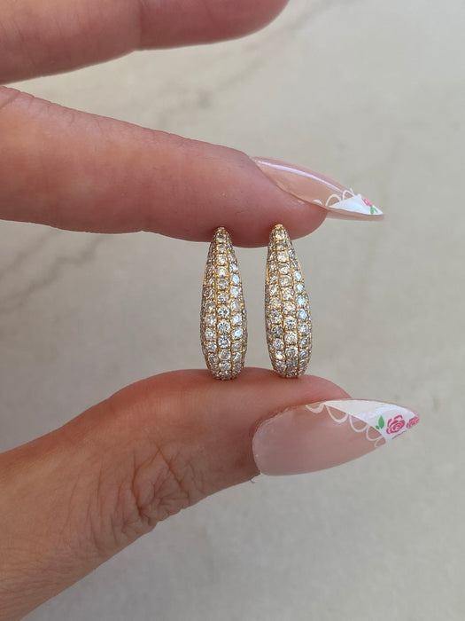 Vintage 14K Gold Natural Diamond Pavé Huggie Hoop Earrings – 1.10 CTW