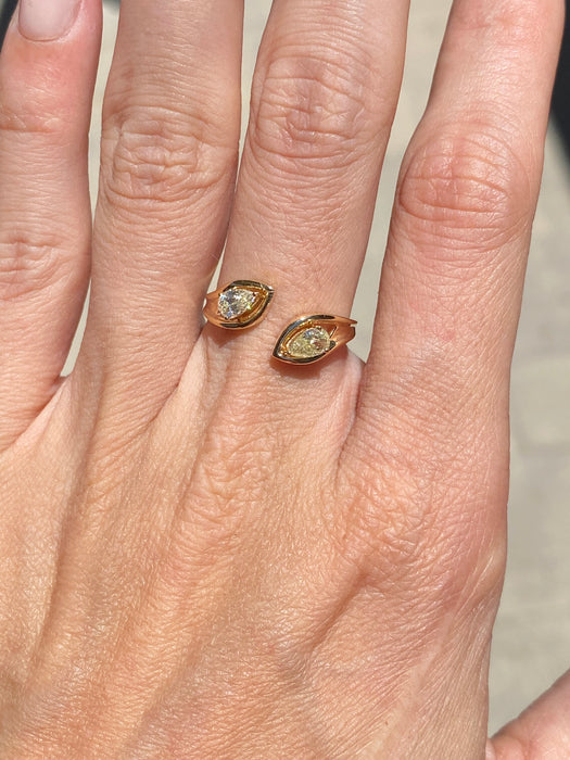 18K Gold Open Natural Pear Diamond Ring