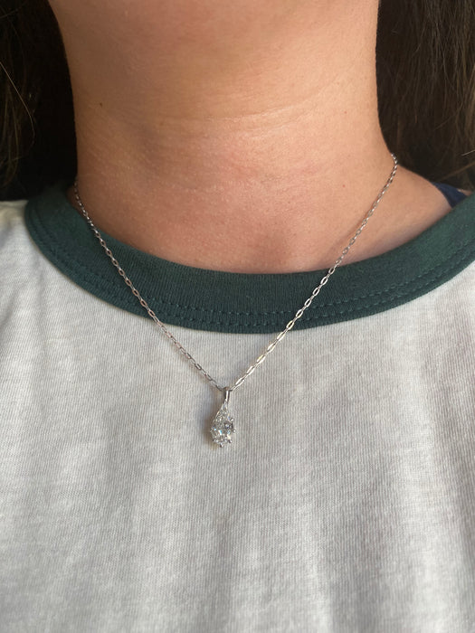 14K White Gold Paperclip Chain with 1.50 Carat Step Cut Lab Diamond Pendant