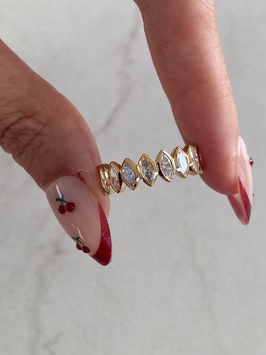 14K Gold Bezel Set Marquise Lab Diamond Band Ring