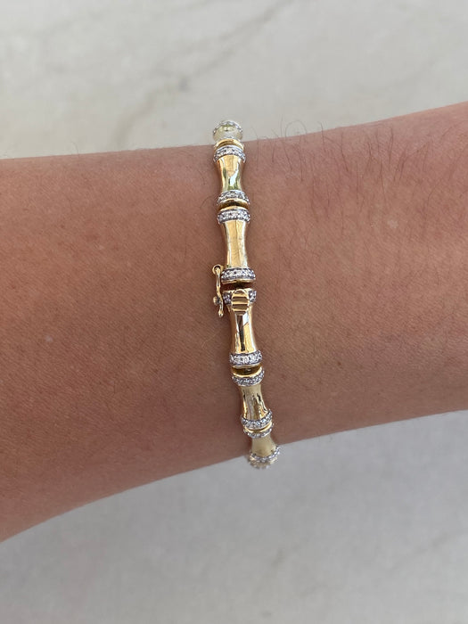 Vintage 14K Gold Bamboo Diamond Link Bracelet