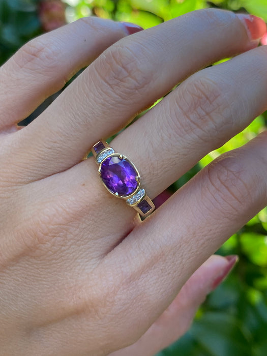 14k amethyst diamond ring size 5.75