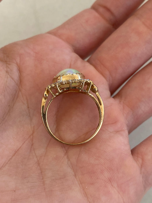 Vintage 10K Opal & Diamond Flower Ring
