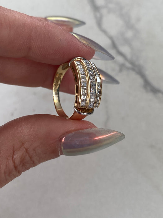 Vintage 18K Two-Tone Gold Asscher Cut Natural Diamond Band Ring – 1.03 TCW