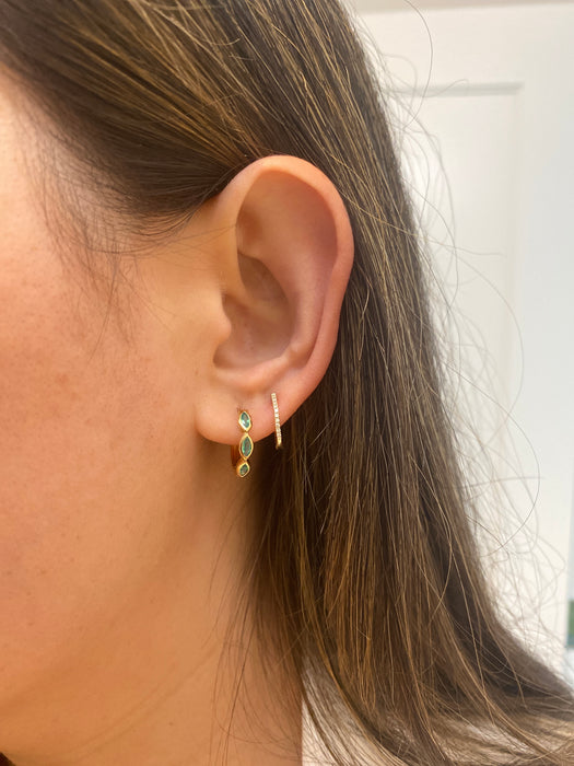 14k bezel set marquise green agate huggie earrings