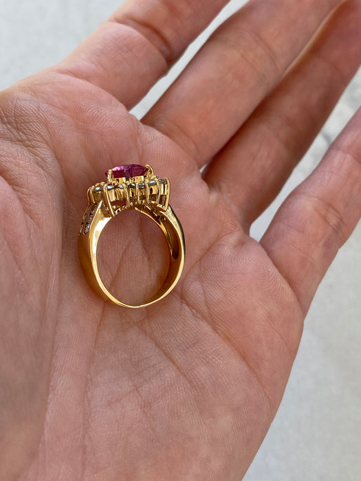 Vintage 18K Gold Heart-Shaped Ruby & Diamond Ring