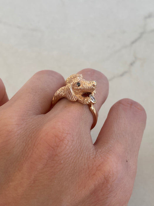 Vintage 18K Rose Gold Diamond Dog Ring