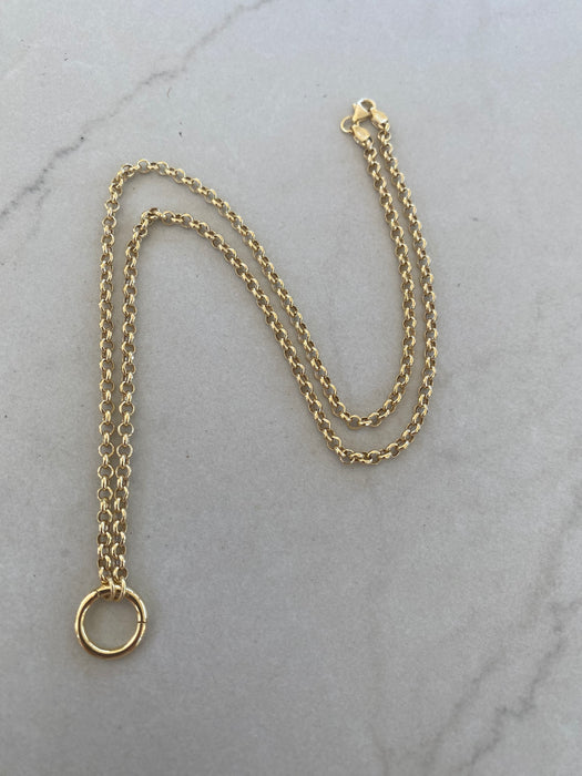 14K Gold 3mm Rolo Chain Necklace with Oval Connector | 18.5”