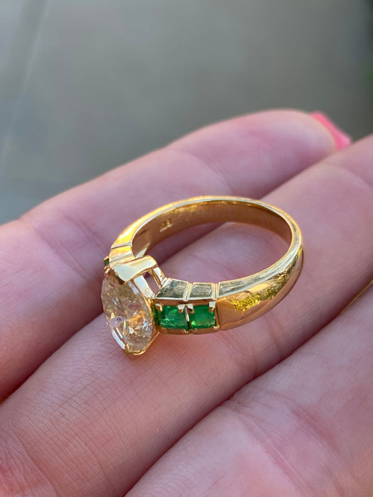 18k 1.74 carat yellow diamond emerald ring size 6.25