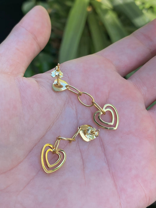 14k heart dangly earrings