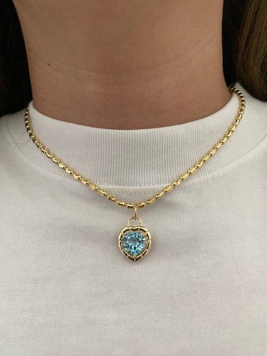 14K Gold Blue Topaz Heart Charm