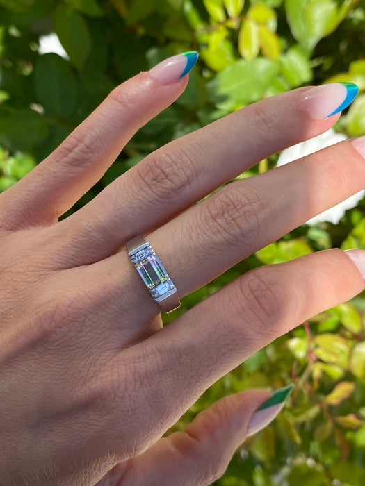 Platinum 900 watermelon tourmaline and diamond ring size 6.5