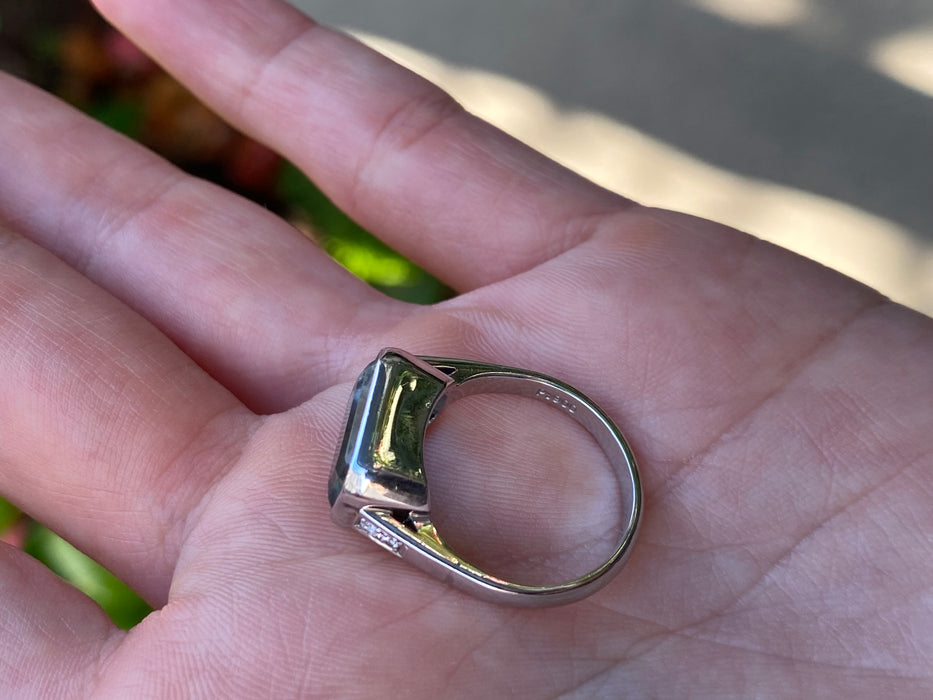 Platinum 900 bezel set aquamarine diamond ring size 6