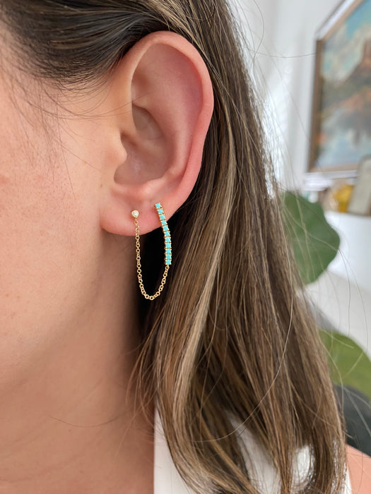 14K Gold Turquoise & Diamond Drop Earrings