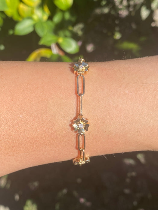 14k diamond paperclip flower bracelet