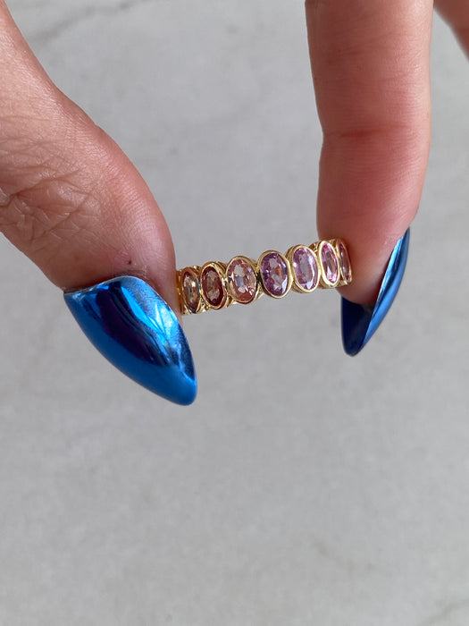 18K Rainbow Sapphire Bezel-Set Oval Eternity Ring