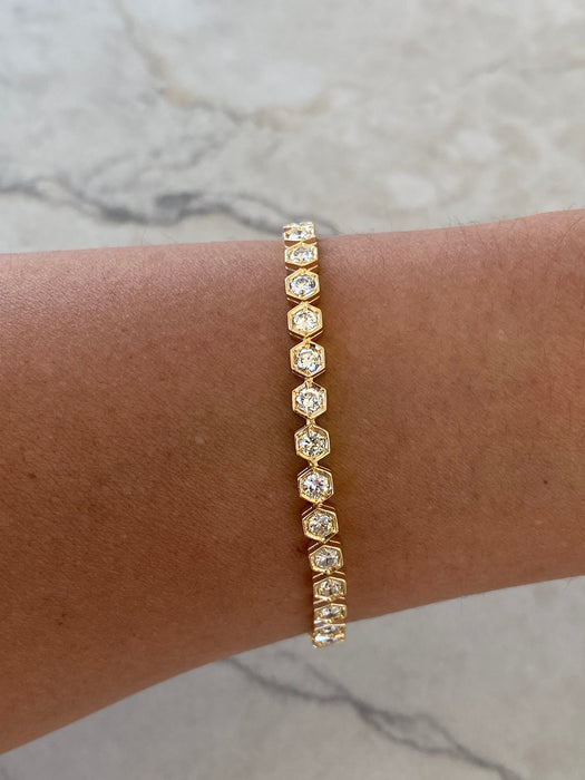 Vintage 18K Gold Natural Diamond Hexagon Link Bracelet 3.34 TCW