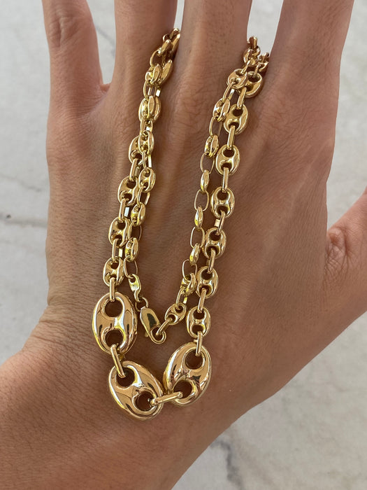14K Gold Graduated Puffy Mariner Necklace