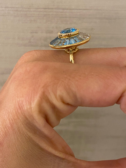 18k blue topaz diamond spinner ring size 6.5