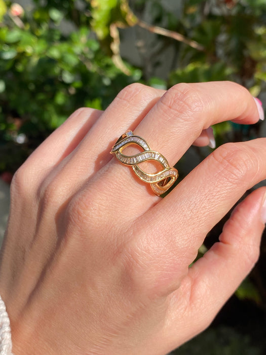 Vintage 18K Gold Diamond Baguette Curb Link Ring – 1.50 TCW | Size 8.5