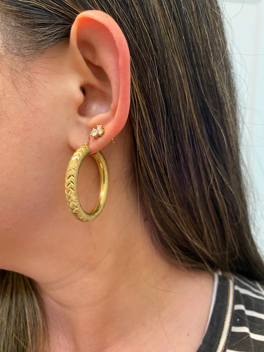 14k diamond cut textured hoop earrings