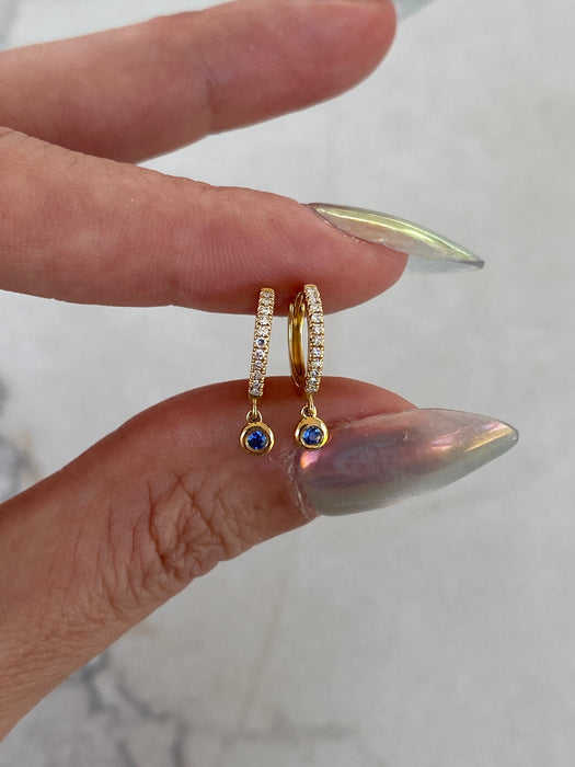 14K Natural Diamond & Blue Sapphire Huggie Earrings