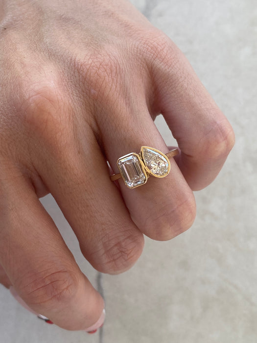 14K Gold 2.59 TCW Pear & Emerald-Cut Lab Diamond Toi et Moi Ring-IGI