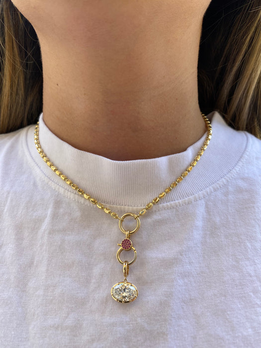 14K Gold Double-Sided Ruby Lobster Clasp Charm Connector