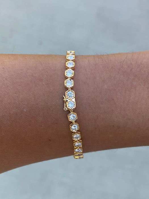 Vintage 18K Gold Natural Diamond Hexagon Link Bracelet 3.34 TCW