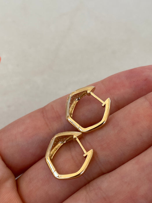 14K Gold Diamond Zig Zag Huggie Earrings