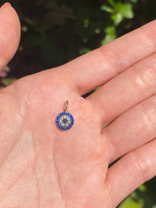14k diamond sapphire evil eye charm