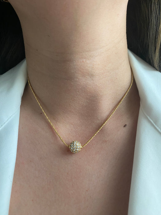 18k diamond ball charm on a chain necklace 16”