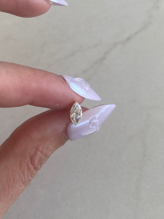 14K Gold Invisible Set Marquise Lab Diamond Flat Back Stud Earring- Single