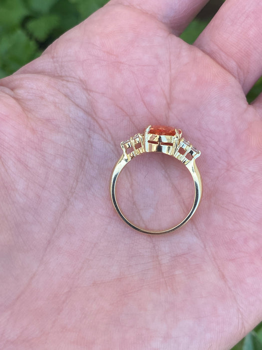 Vintage 18K Gold Orange Pear Sapphire Diamond Ring
