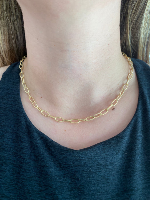 14k solid textured paperclip necklace 17”