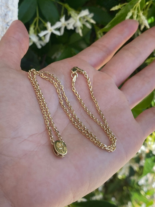 14k mini biker chain necklace with diamond oval charm 15.5”