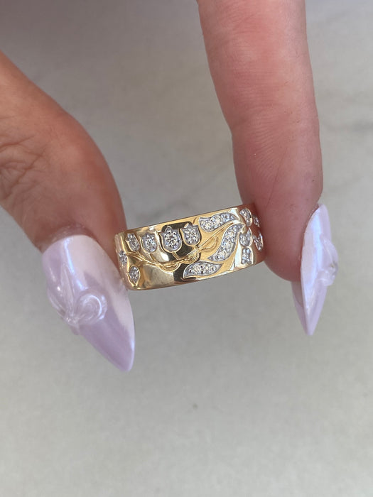 14K Natural Diamond Bluebell Flower Ring