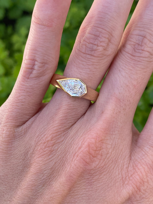 14K Bezel Set Step-Cut Lab Diamond Pear Ring – 1.53 CTW VVS2 D (IGI Certified)