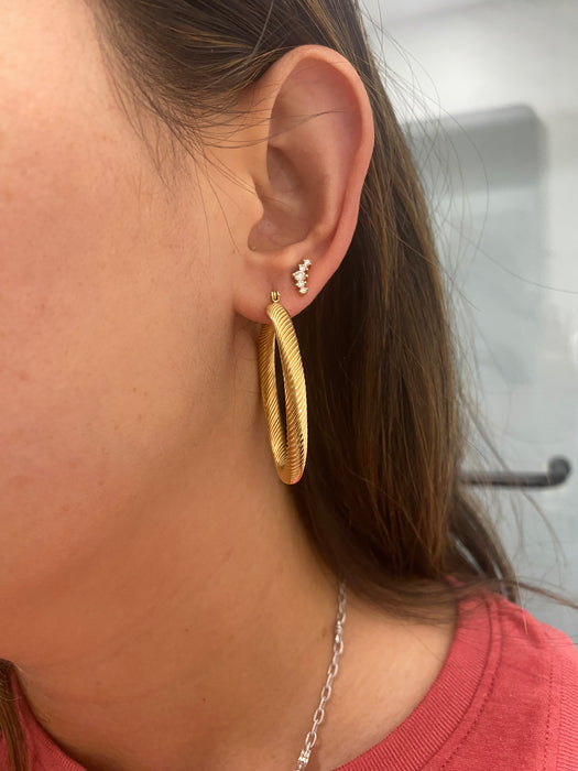 14K Vintage Ribbed Croissant Hoop Earrings